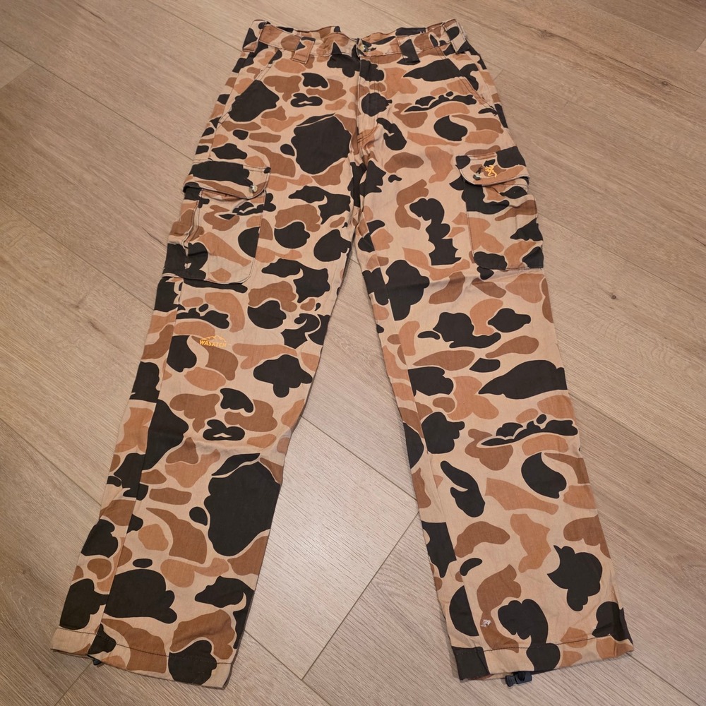 Browning Wasatch Camo Cargo Pants Mens S 30x31 Duck Brown Tan Cotton Hunting